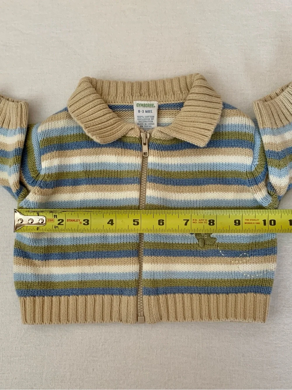 2002 Gymboree 100% Cotton Blue & Green Embroidered Airplane Knit Sweater 0-3M